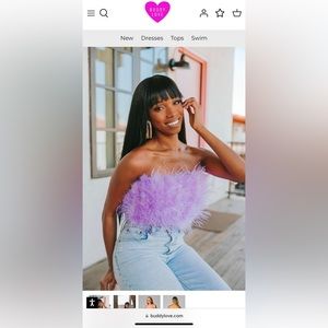 Buddy Love fancy strapless feather crop top lavender
